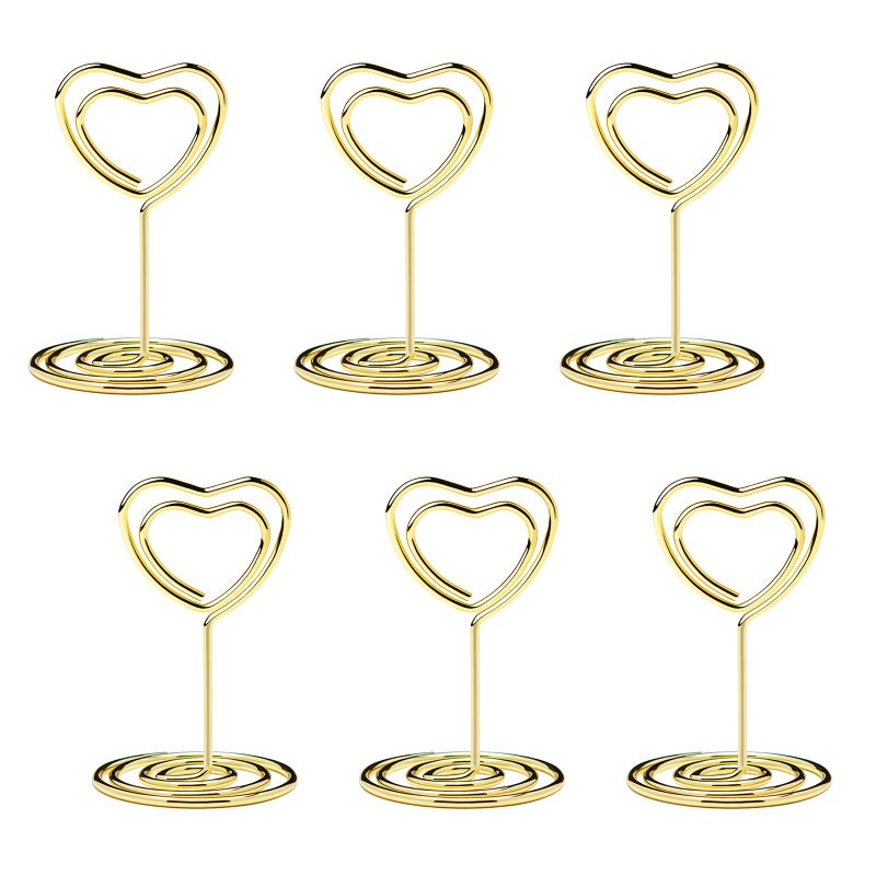 Jofefe 20PCS Mini Table Number Holders, Heart Shaped Place Card Holder, Premium Photo Holders for Tables, Table Sign Holders Card Stands Menu Clips for Wedding Valentine's Day Table Decor, Gold - Image 1